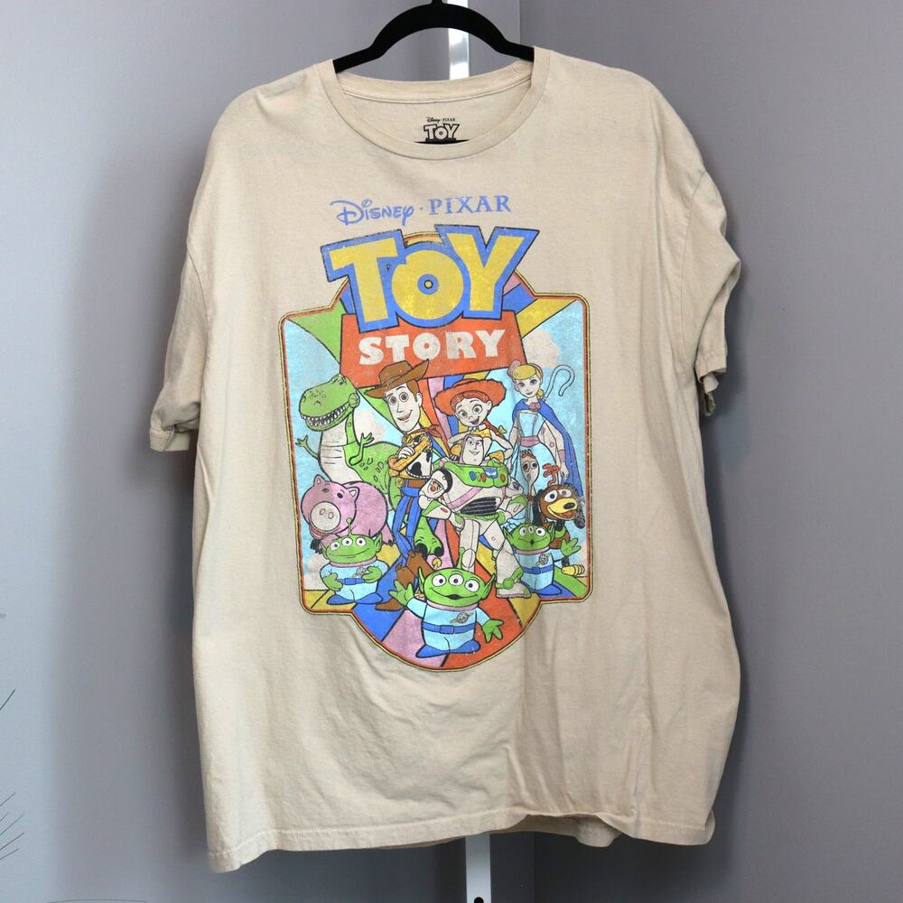 Disney Pixar Toy Story Graphic T-Shirt Beige Retro‎ Cartoon Tee Men’s XL